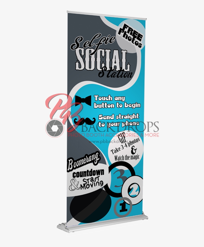 Selfie Social Station Retractable Banner - Blue, transparent png #4197954