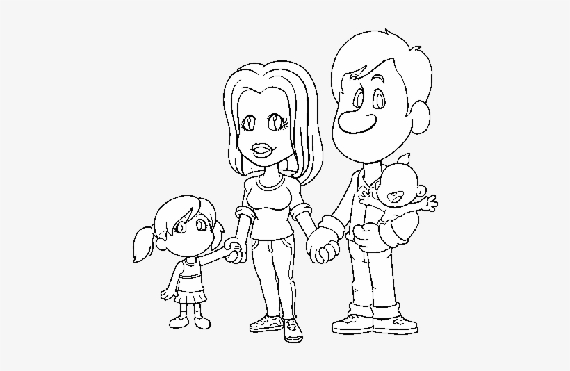 Dibujo De Familia Feliz Para Colorear - Dibujo Familia 2 Niñas, transparent png #4199288