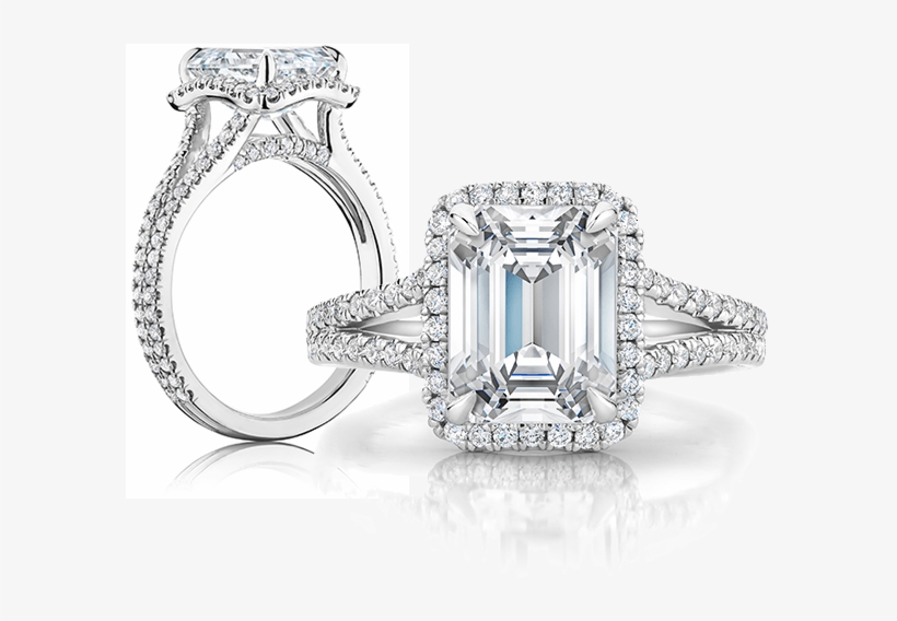 Choose A Setting - Emerald Cut Fortuna Halo Diamond Engagement Ring -, transparent png #420241