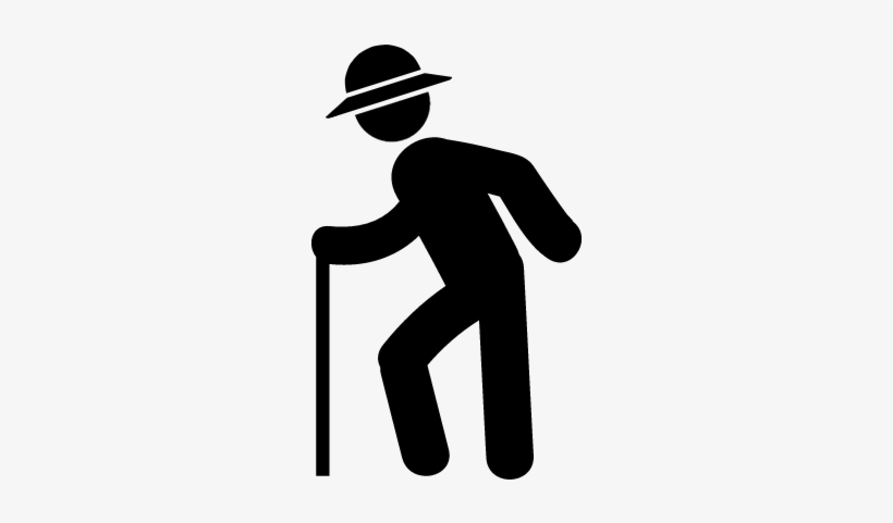 Old Man With Hat Walking With Cane Vector - Old Man Icon Png, transparent png #420597