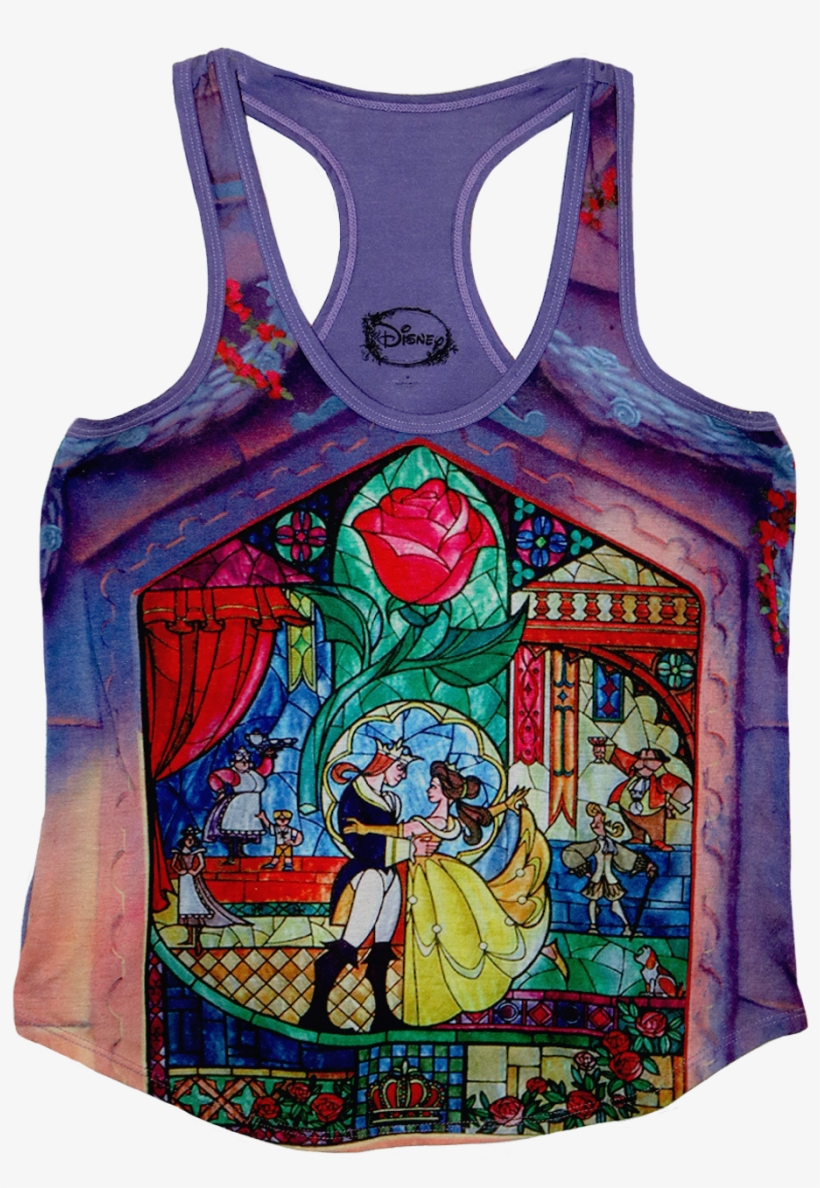A Purple Tanktop Of The Final Scene Of Beauty And The - Disney Beauty The Beast Stained Glass Rose Graphic, transparent png #423157