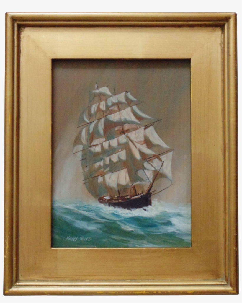 Oil On Wood Clipper Tall Ship Full Sail Painting Signed - Windjammer, transparent png #424295