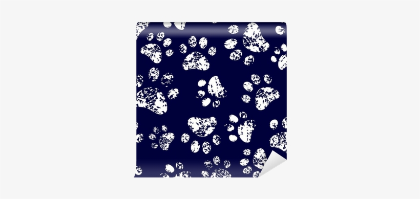 Cat Or Dog White Paw Prints On Dark Blue Seamless Pattern - Paw, transparent png #426367