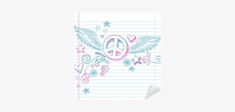 Peace Sign With Angel Wings Sketchy Doodle Vector Sticker - Peace Sign With Wings And Stars, transparent png #427576