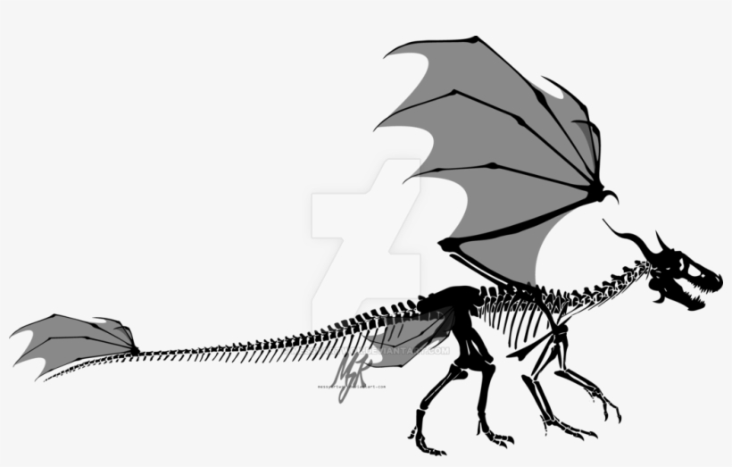 Dragon Skeleton Silhouette By Messyartwok - Dragon Skeleton Silhouette, transparent png #429632