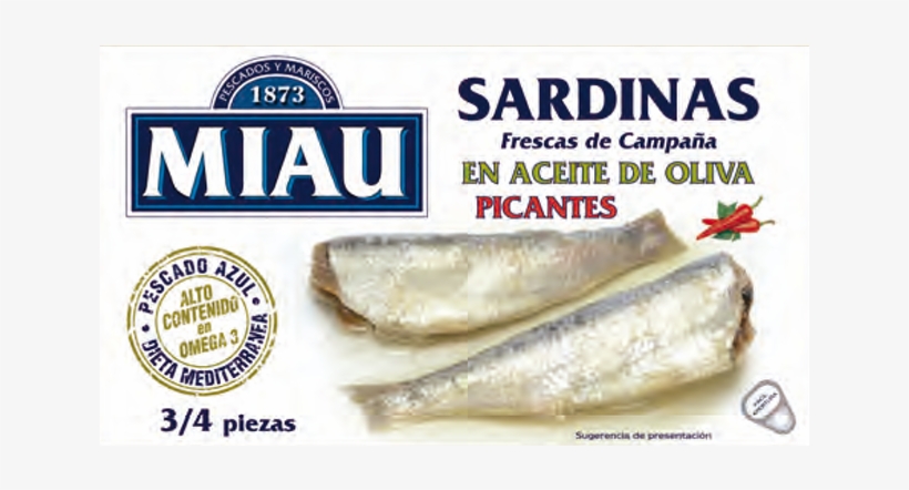 Sardines In Olive Spicy - Sardinas Miau, transparent png #4201504