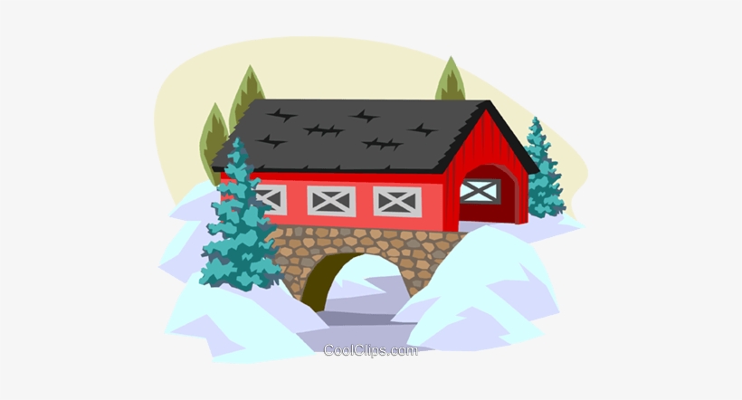 Winter Scene Royalty Free Vector Clip Art Illustration - Covered Bridge Clip Art, transparent png #4201798
