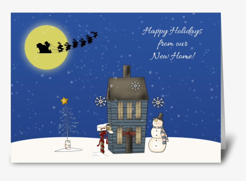 Snow Scene, Christmas Greeting New Home Greeting Card - Santa And His Reindeer Bib, transparent png #4201824