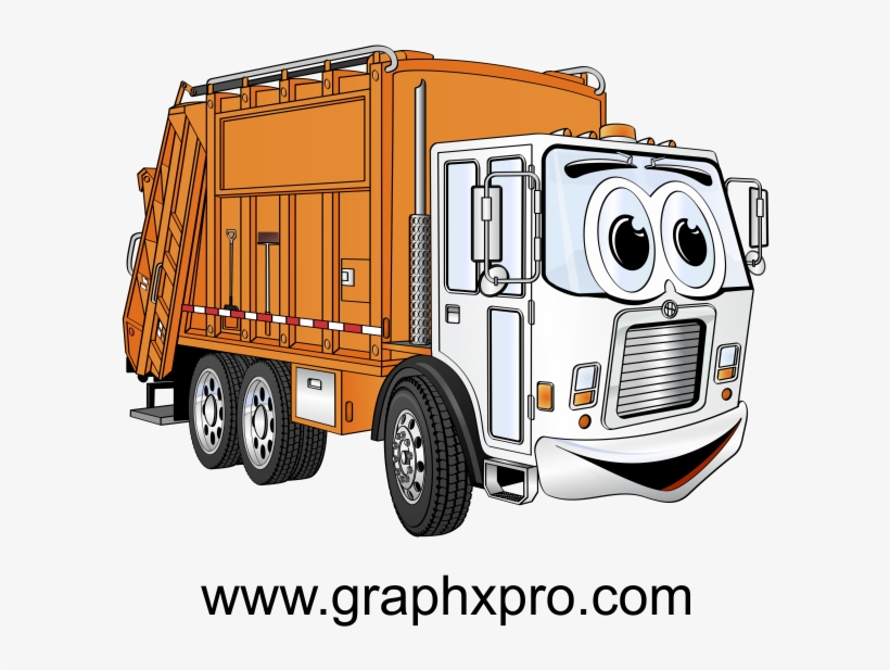 Orange White Garbage Truck Cartoon Garbage Truck, Bright - Cartoon Garbage Truck .png, transparent png #4204865