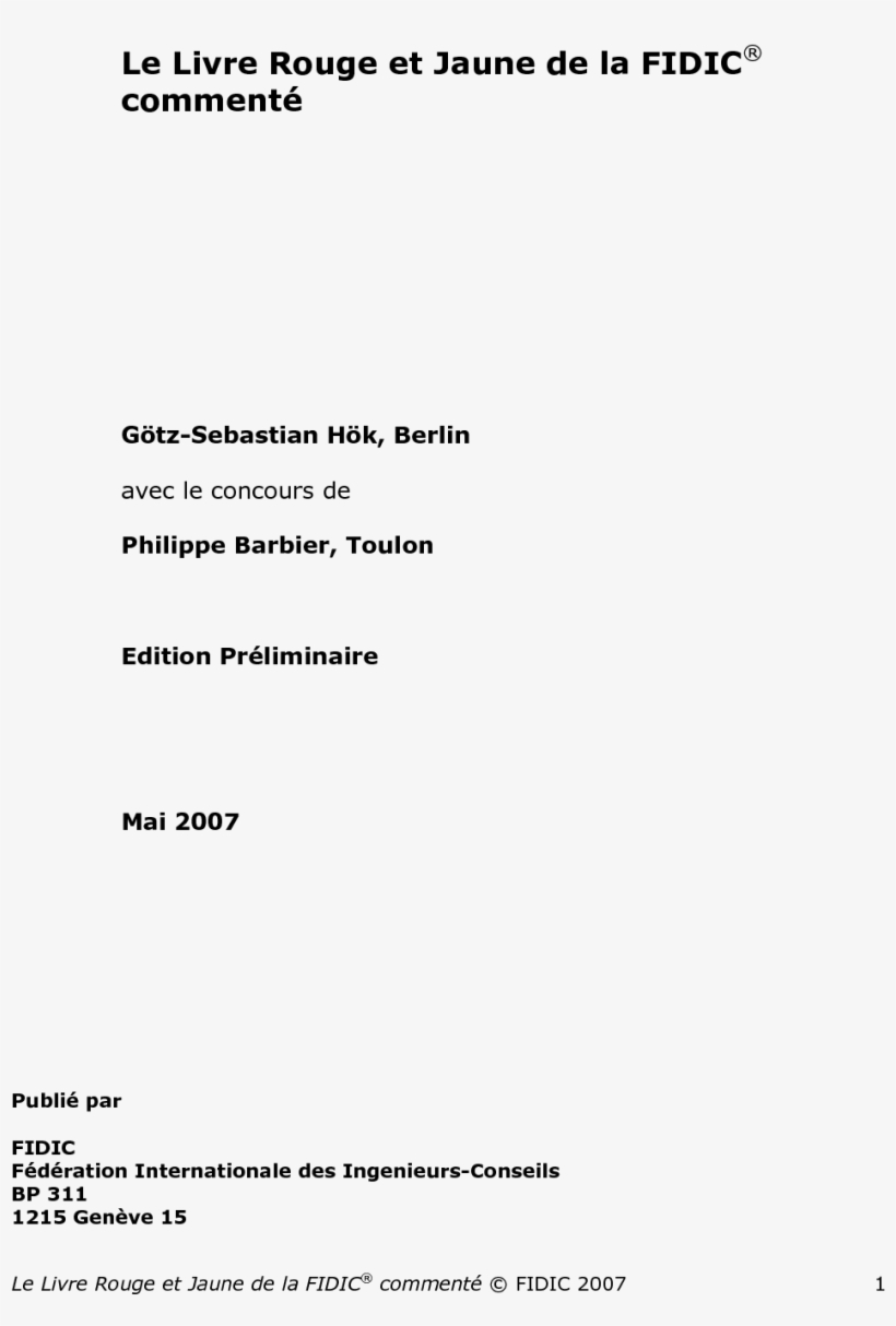 Le Livre Rouge Et Jaune De La Fidic Commenté Edition - Document, transparent png #4206933