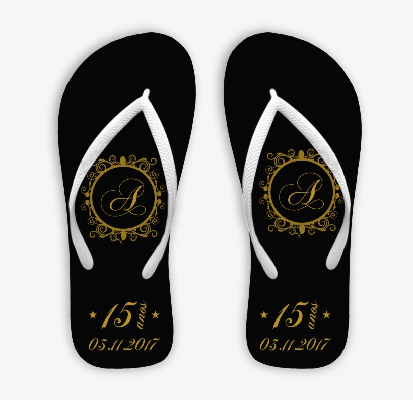 Chinelo 15 Anos Preto Com Monograma - Flip-flops, transparent png #4209178