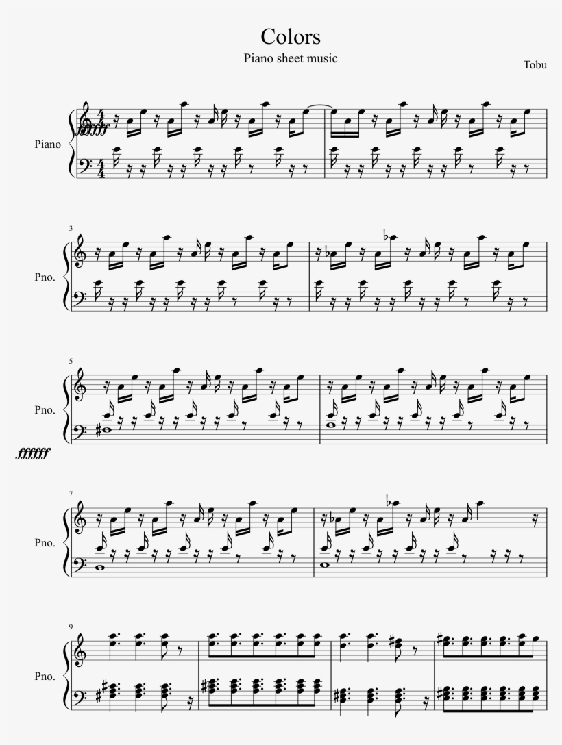 Colors Sheet Music Composed By Tobu 1 Of 2 Pages - Partition Ludovico Einaudi Nuvole Bianche, transparent png #4213451
