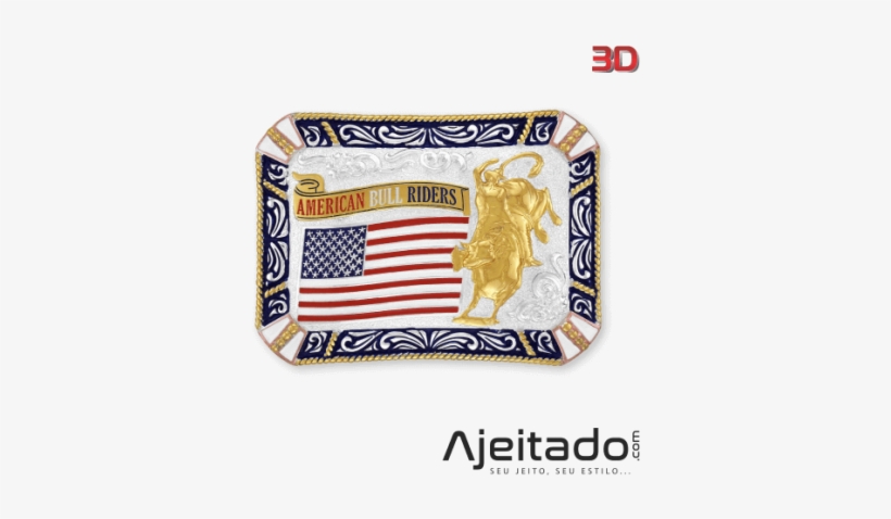 Fivela Country Touro Bandeira Usa Tam G - Fivela American Bull Riders Com Banho Dourado Prata, transparent png #4213969