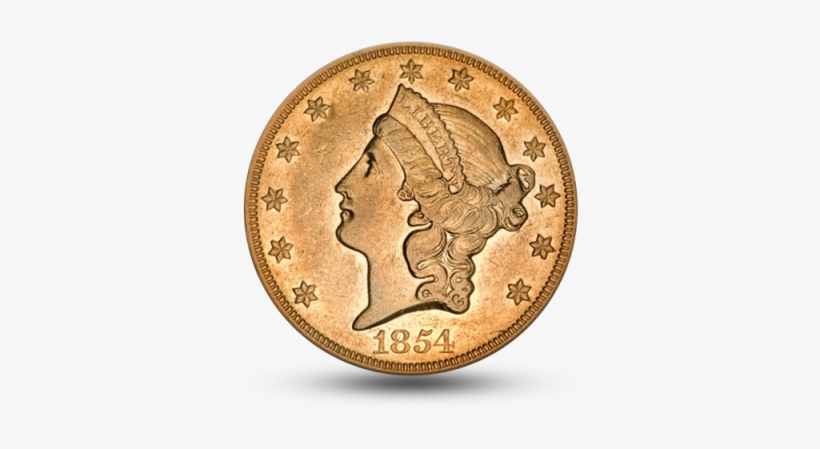 $20 Liberty Gold Double Eagle - 1854 Liberty Head $20 Gold Coin, transparent png #4218011