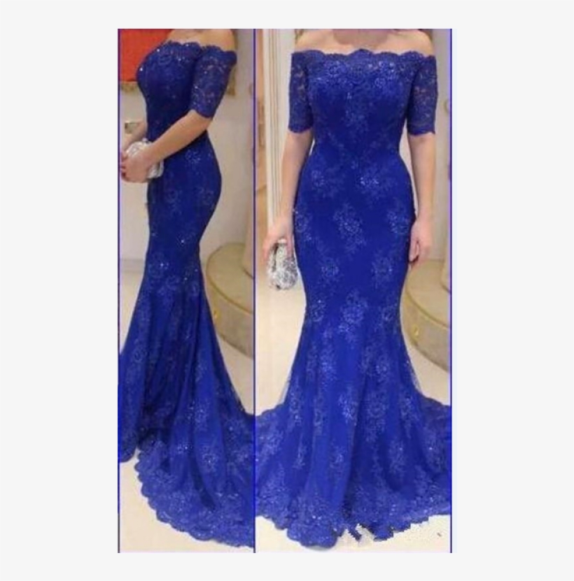Trumpet/mermaid Homecoming Dress Short Sleeve Floor - Blue Prom Dress With Lace, transparent png #4219747