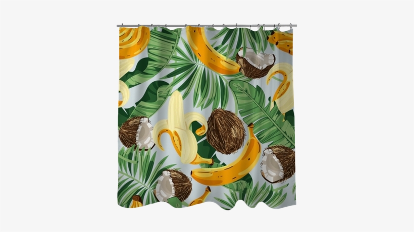 Seamless Pattern With Banana Leaves, Bananas And Coconuts - Chocolate, transparent png #4222850