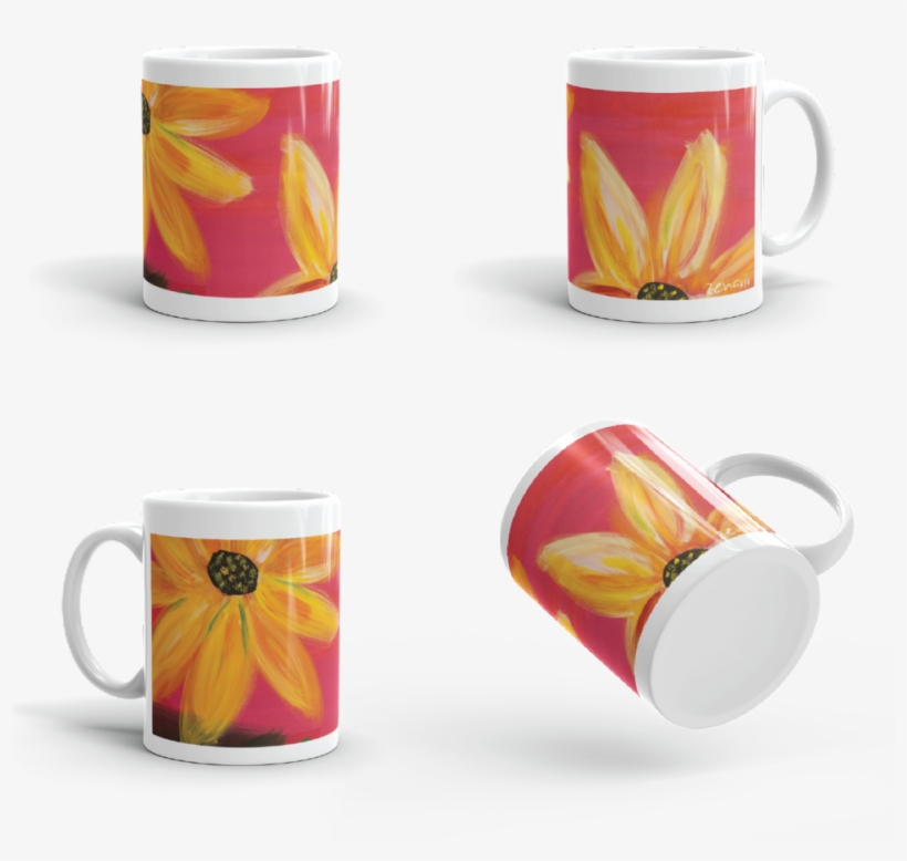 Black Eyed Susans On Red Mug, transparent png #4226983