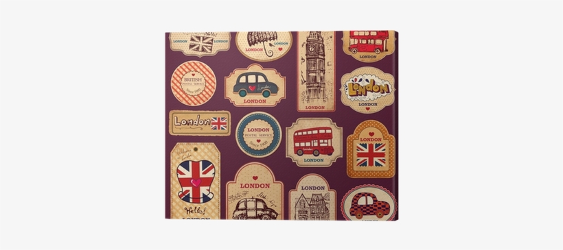 Vintage Tags And Labels With London Symbols Canvas - Symbole Angleterre A Imprimer, transparent png #4227250