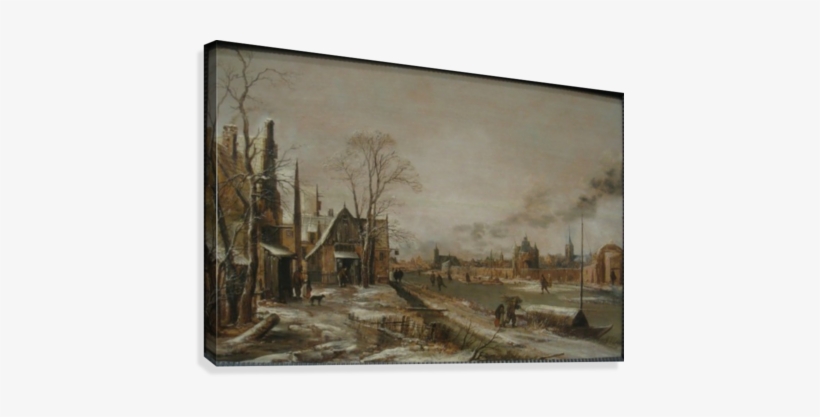 A Frozen River Canvas Print - A Village Scene In Winter With A Frozen River, transparent png #4227693