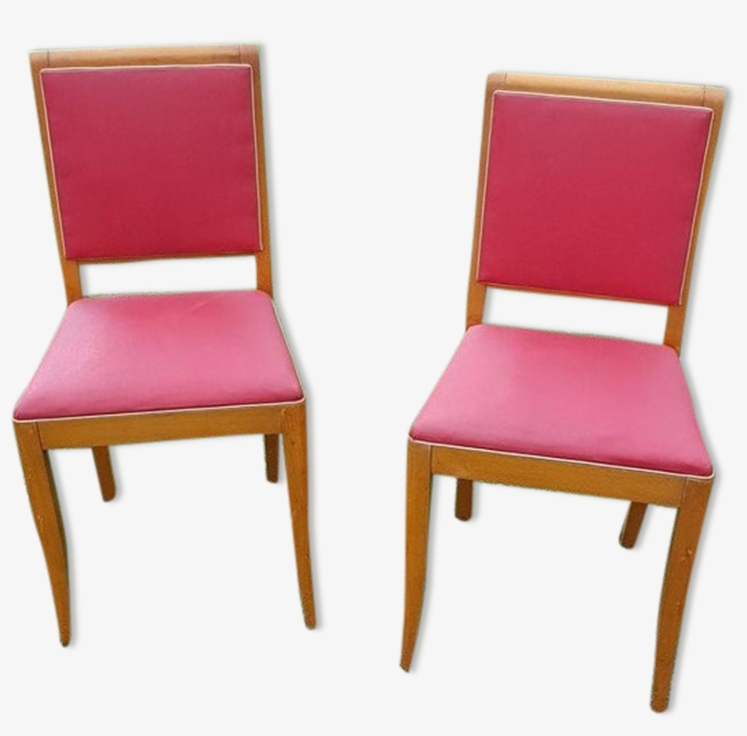 Pair Of Vintage Chairs Blond Wood And Red Skai - Chair, transparent png #4234265
