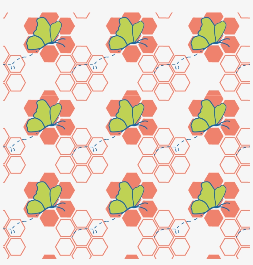 Apple Green Butterfly With Coral Pink Hexagon Repeat - Circle, transparent png #4240289