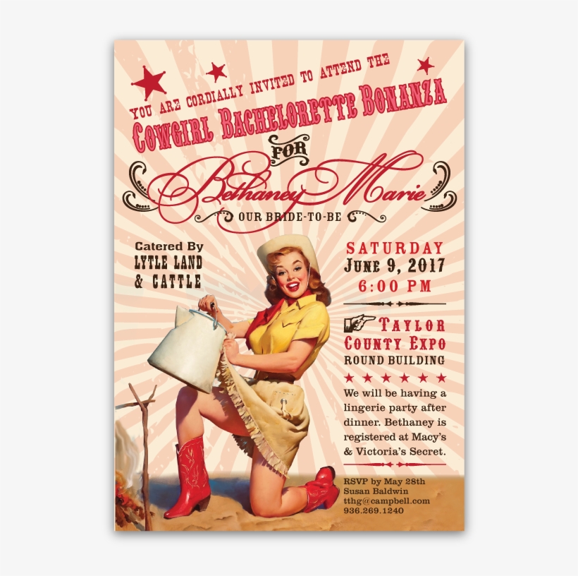 Cowgirl Pin Up Girl Party Invitation A - Cowgirl Western Country Barn Wood Shower Curtain, transparent png #4243673