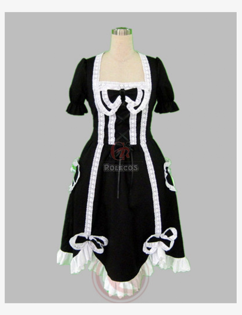 Black Short Sleeves Bow Lace Tie Gothic Lolita Dress - Lolita Fashion, transparent png #4245447