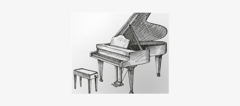 Vector Drawing Of Open Grand Piano And Stool For Musician - Drawing Of A Grand Piano, transparent png #4246866