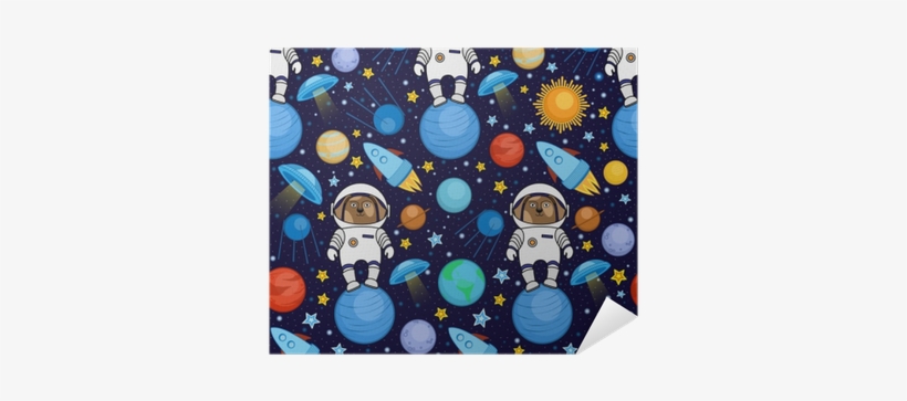Colorful Seamless Cartoon Space Pattern With Dog Astronauts, - Astronot Arka Plan Background, transparent png #4247959