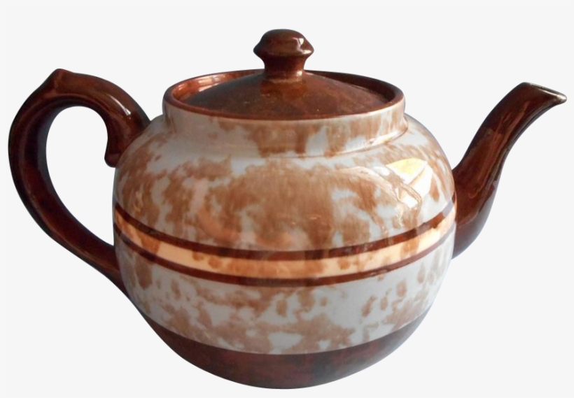 English Teapot Brown Mottled Glaze Blue Splatter Bands - Teapot, transparent png #4250083