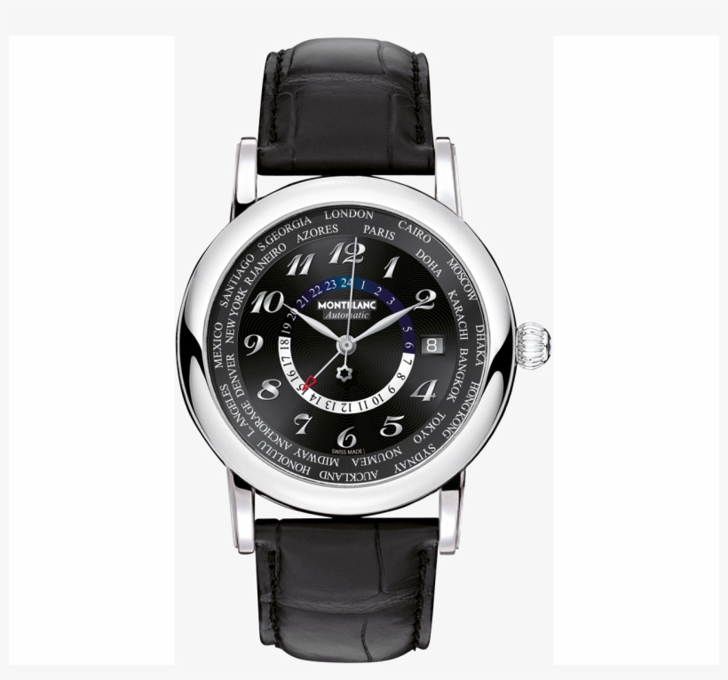 The Wristwatch Is Equipped With Two Different Time - Montblanc Star World-time Gmt 42 Black Dial 106464, transparent png #4252653