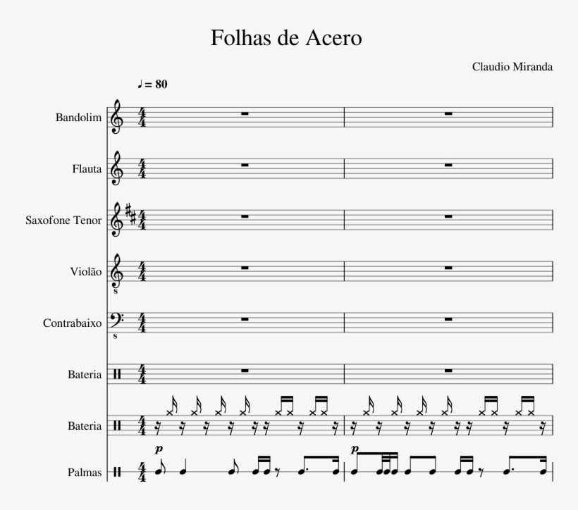 Folhas De Acero Sheet Music Composed By Claudio Miranda - Ioi Downpour Violin Sheet, transparent png #4253088