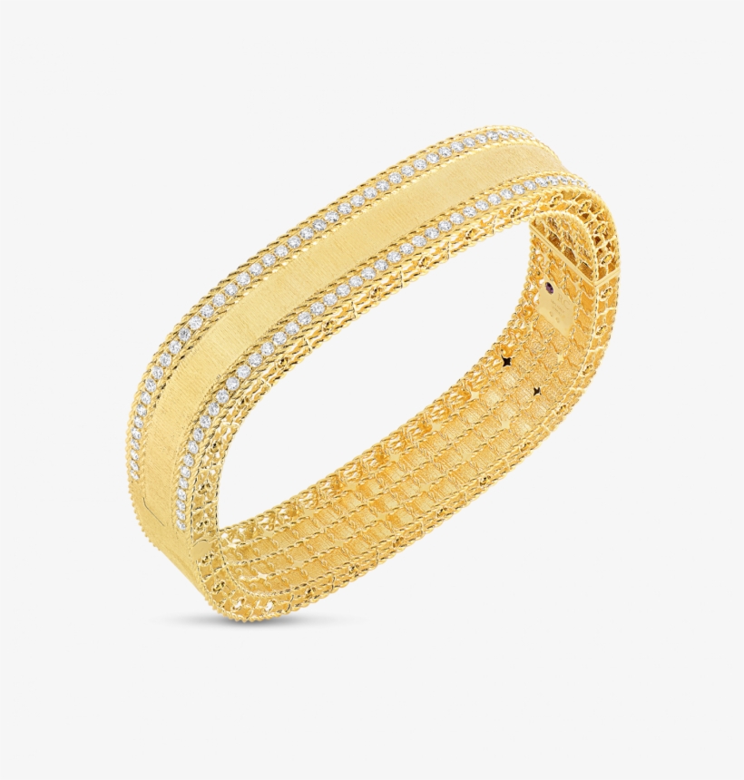 Roberto Coin Satin Finish Bangle With Diamond Edges - Bangle, transparent png #4261361