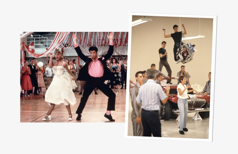 Left, Olivia Newton-john And John Travolta On Set Of - John Travolta Grease, transparent png #4262098