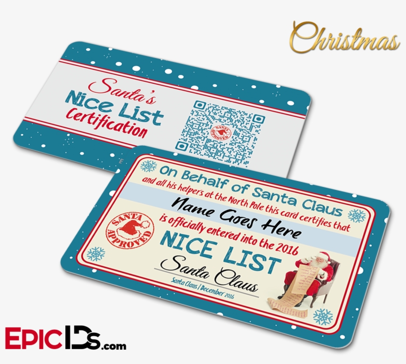 Santa's Nice List Name Card Christmas - Breakfast Club Inspired Brian Johnson Student Id, transparent png #4262147