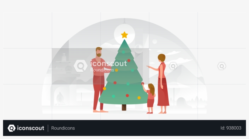 Family Decorating The Christmas Tree Illustration - Christmas Tree, transparent png #4262613