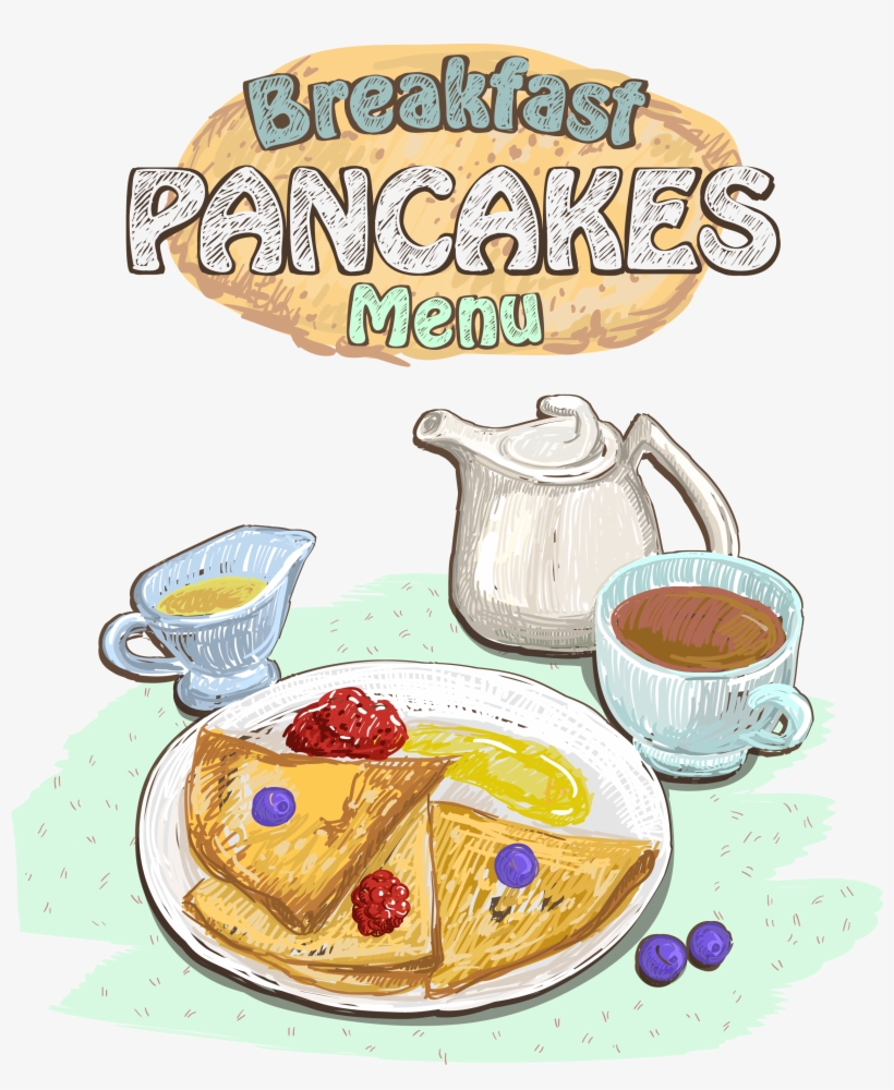Tea Coffee Breakfast Pancake Croissant - Lanches E Bebidas Png, transparent png #4264026