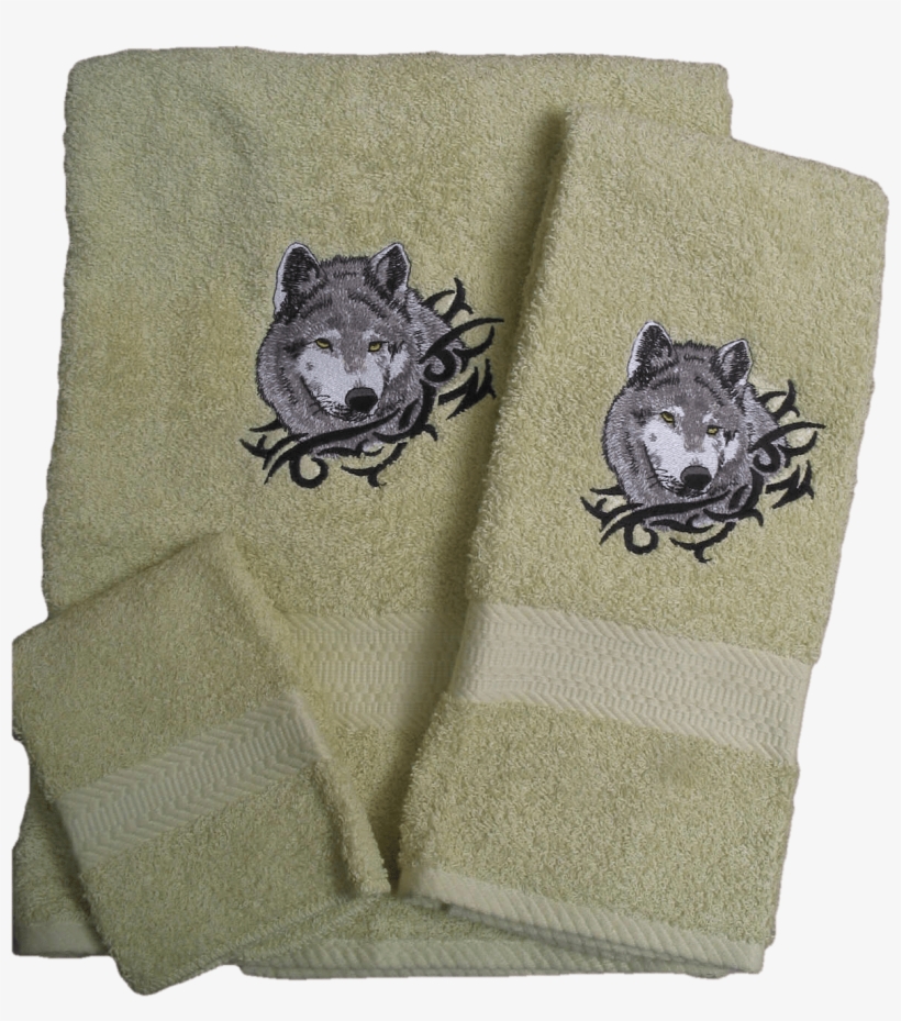 Wolf Head Bath Towel Set - Bath Towel Set With Embroidered Wolf Head - Dark Blue, transparent png #4264527