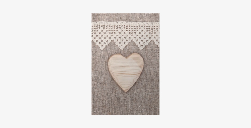 Burlap Background With Lacy Cloth And Wooden Heart - Fondo Arpillera Con Encaje, transparent png #4265340