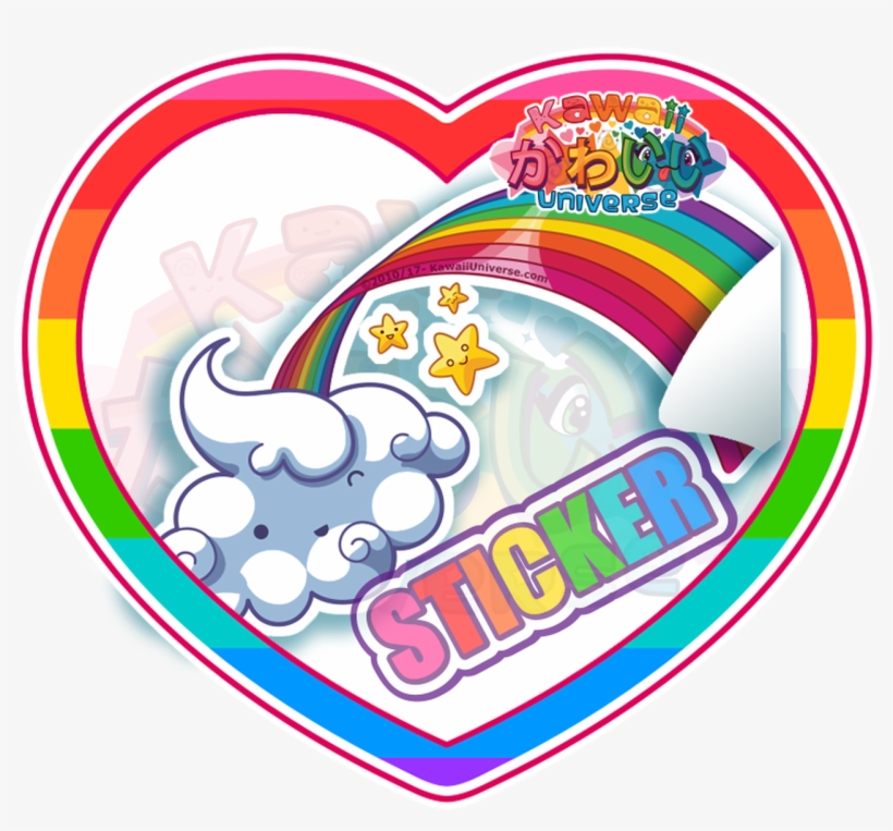 Cute Rainbow N Cloud Sticker - Kawaii, transparent png #4266599