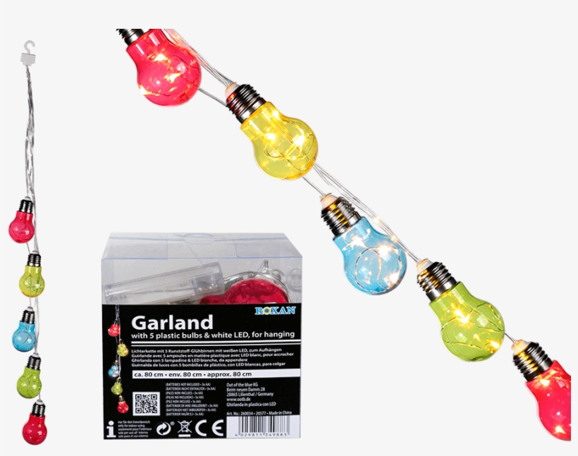 Guirnalda De Luces Con 5 Bombillas De Plástico Multicolor - Led Colour Light Bulb Fairy Lights, transparent png #4267078