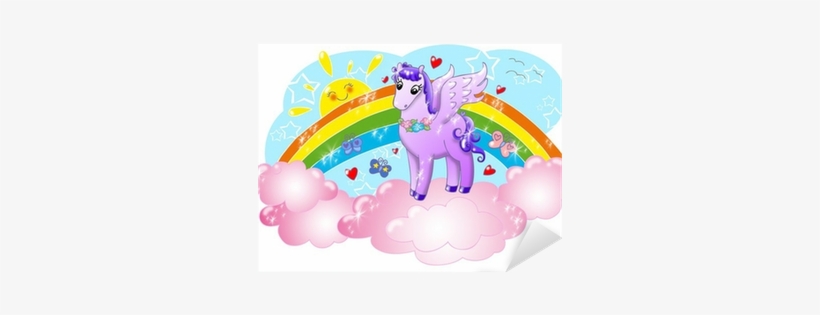 Cute Pegasus In The Sky With Sun And Rainbow - Rainbow, transparent png #4267156