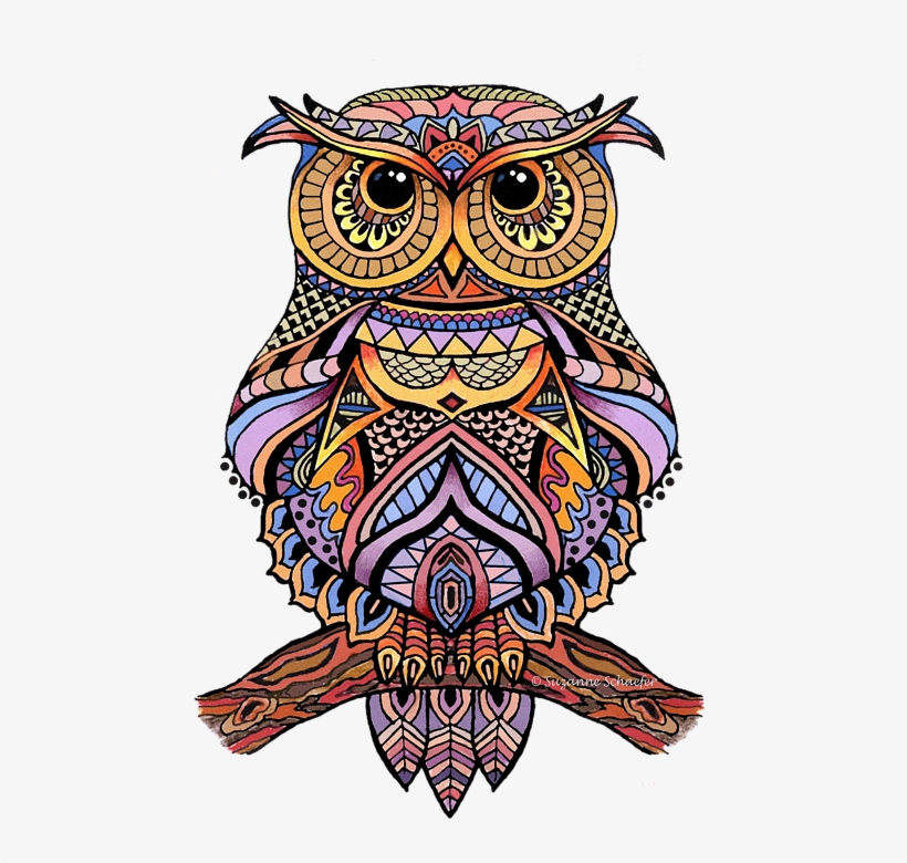 Bleed Area May Not Be Visible - Zentangle Owl, transparent png #4269551
