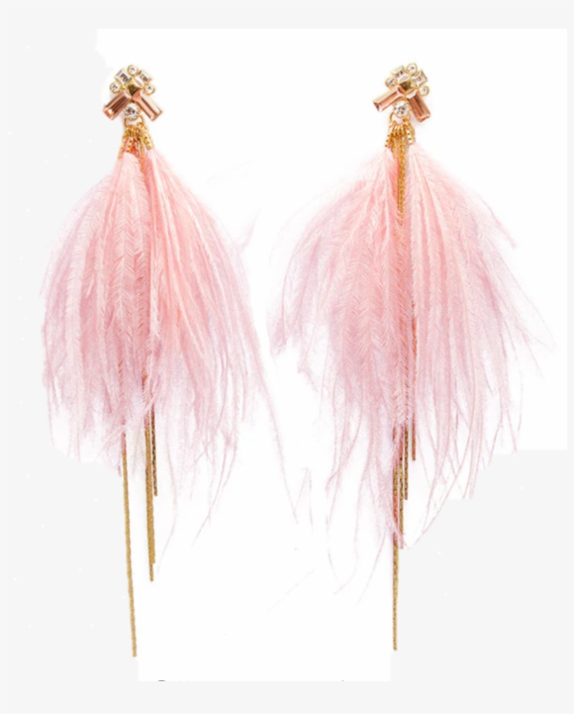 Serena Long Pink Feather Earring With Chain Tassels - Earring, transparent png #4270270
