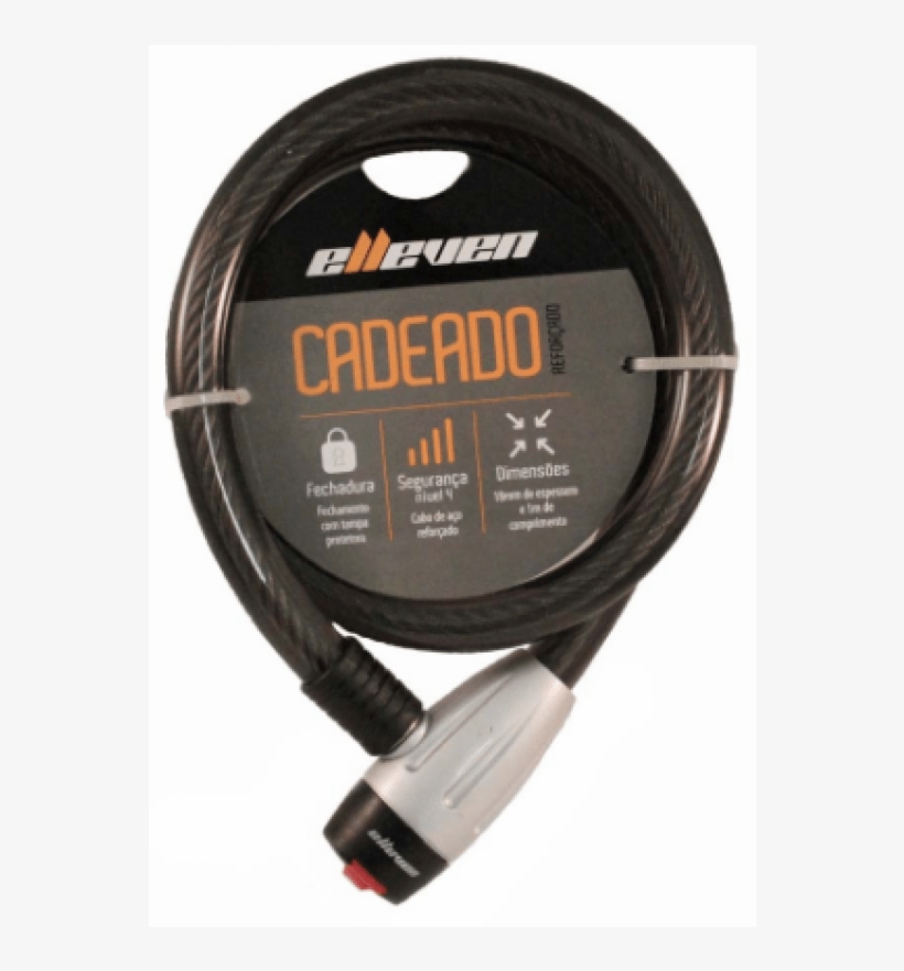 Cadeado Espiral 1m X 18mm Elleven Fumê/prata - Cadeado Espiral 12mm X 1m Elleven Segredo C/ Suporte, transparent png #4272027