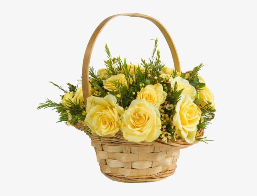 Basket Flowers Yellow Roses Bouquet Spring Summer Fteb - Gify Na Sobotnie Popołudnie, transparent png #4273170
