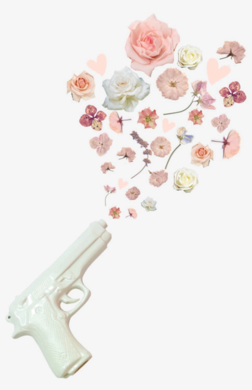 Tumblr Aesthetic Flowers Gun White Pink Love Cute Edits - Gun And Flowers, transparent png #4273398