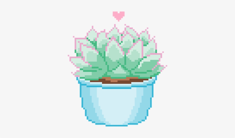 Succulent Heart Plant Plants Grunge Pixel Gre - Aesthetic Pastel Pixel Art, transparent png #4276389