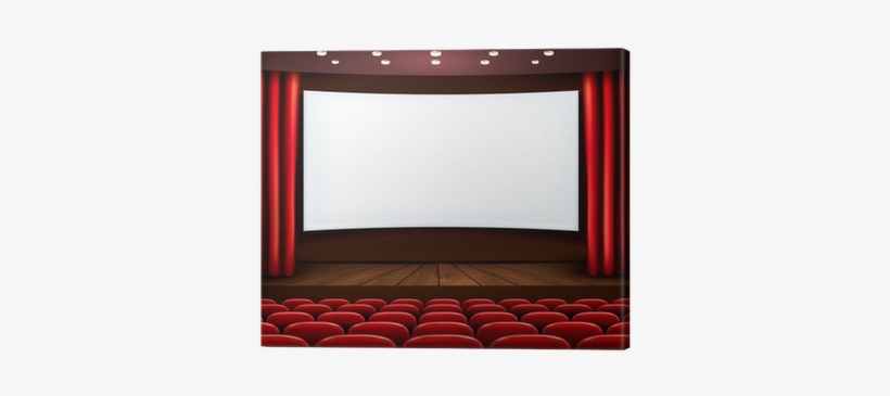 Cinema With White Screen, Curtain And Seats - Canvas Print, transparent png #4278852