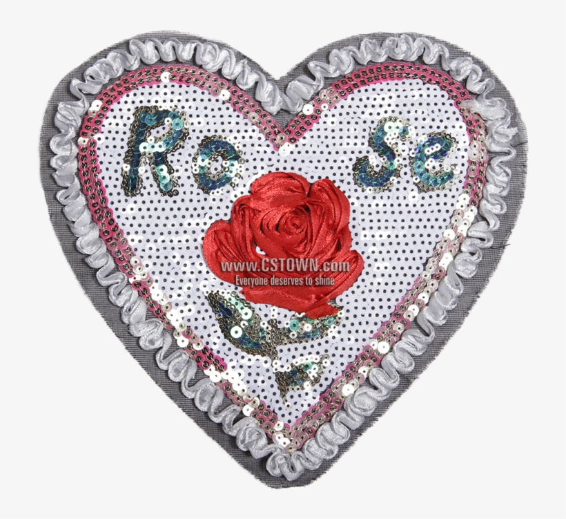 Stock Ribbon Red Rose In Heart Sequin Patch - Stock, transparent png #4280564